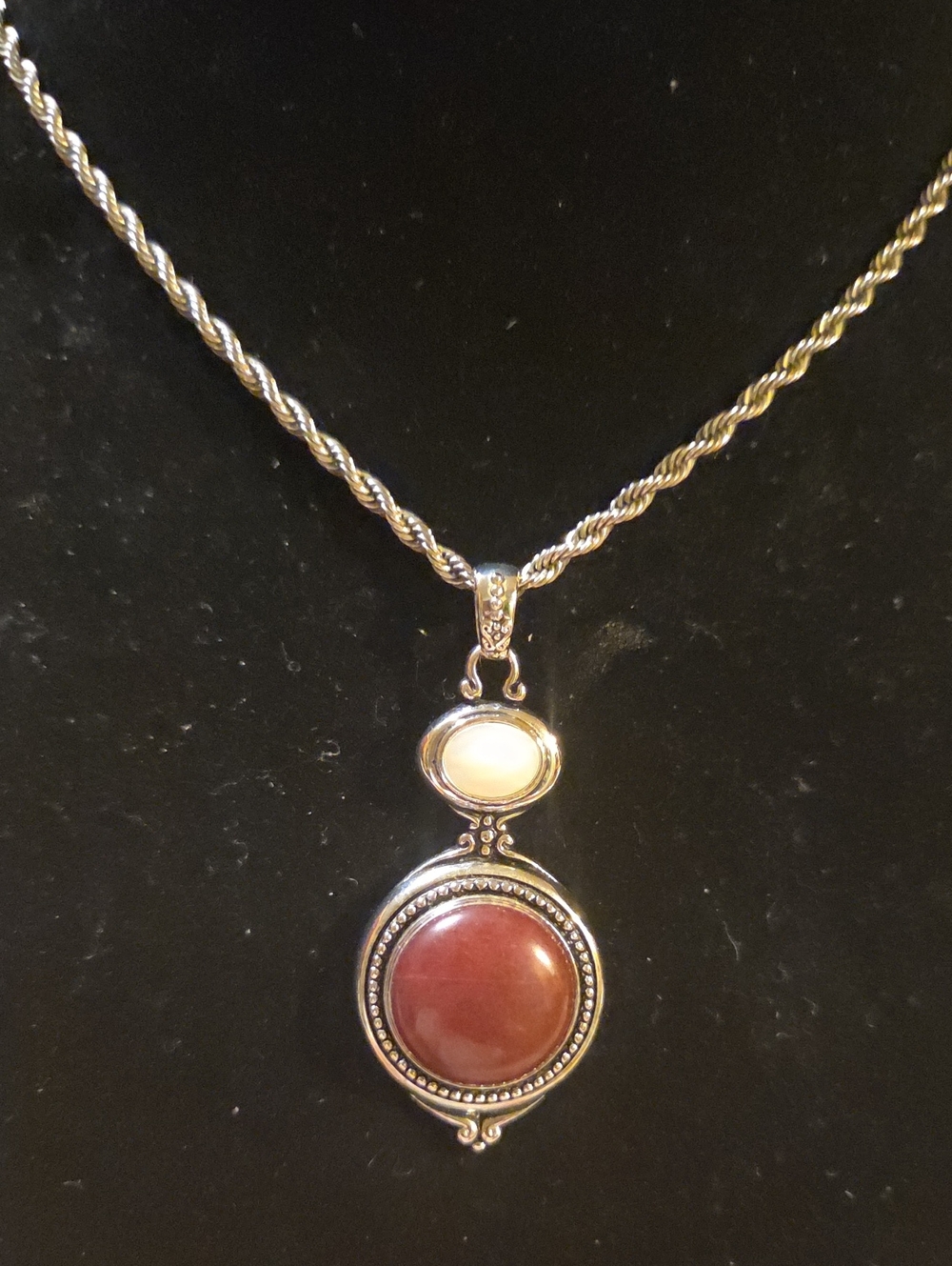 Lia Sophia "Lisa"  Mother of Pearl and Red Jasper Silver Tone Necklace
